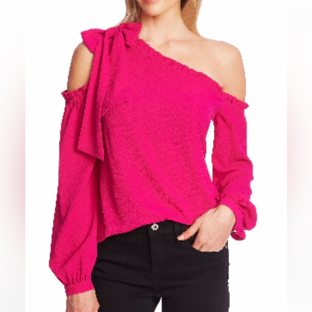 CeCe one shoulder blouse, EUC, gorgeous Barbie pink color!